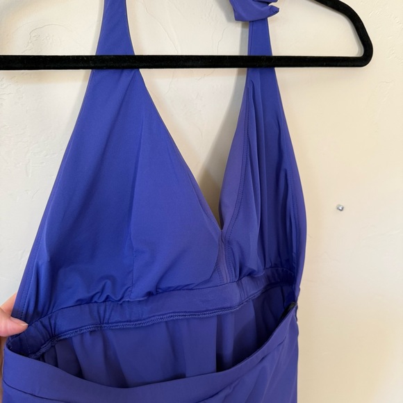 SPANX Purple Halter Tankini Top Criss Cross Waist Peplum Swim Shaping 14 - Picture 6 of 8